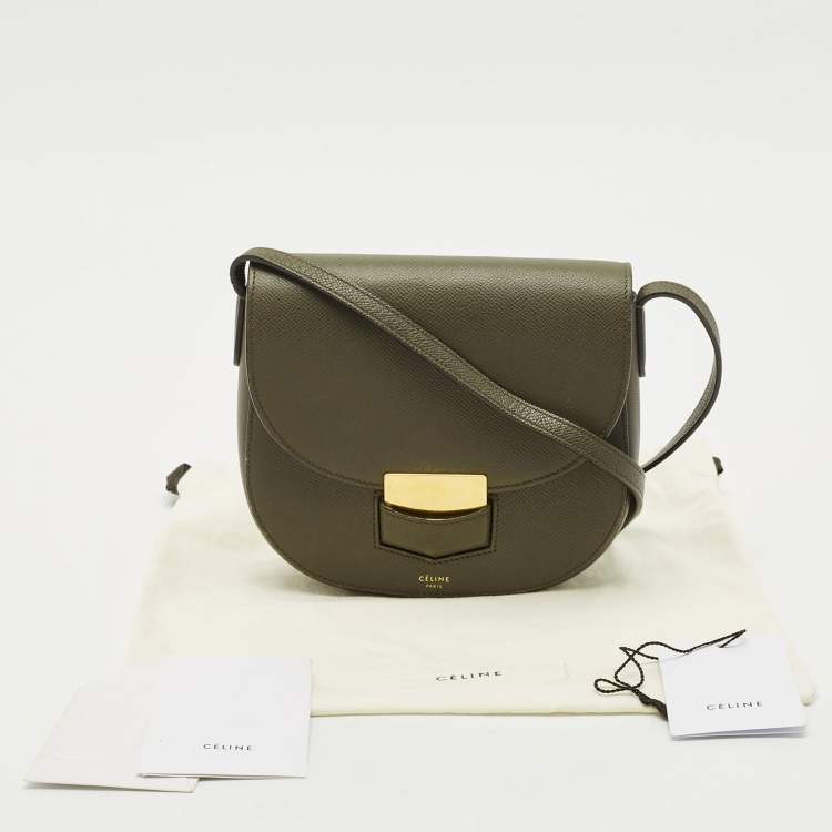 Pre Owned Celine Olive Green Leather Small Trotteur Crossbody Bag