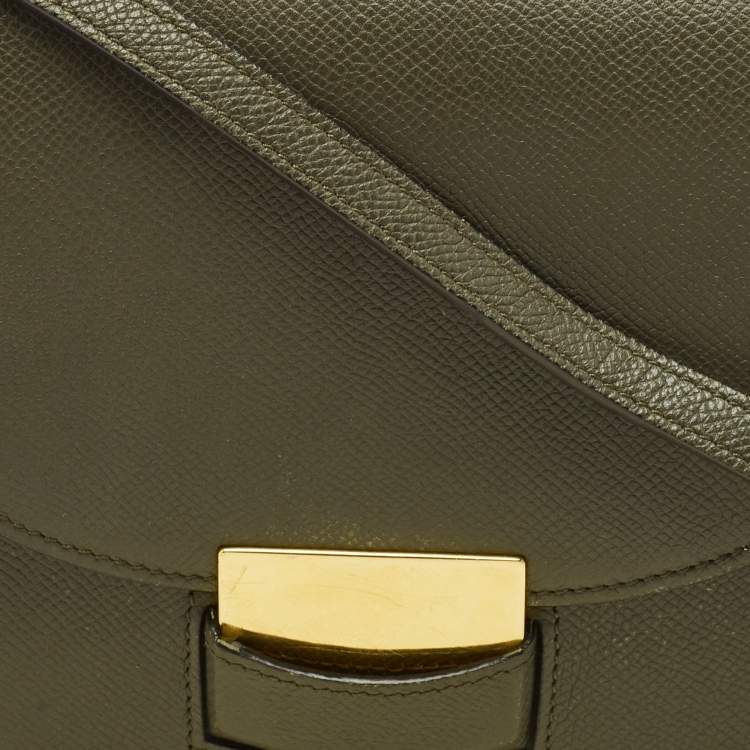 Pre Owned Celine Olive Green Leather Small Trotteur Crossbody Bag