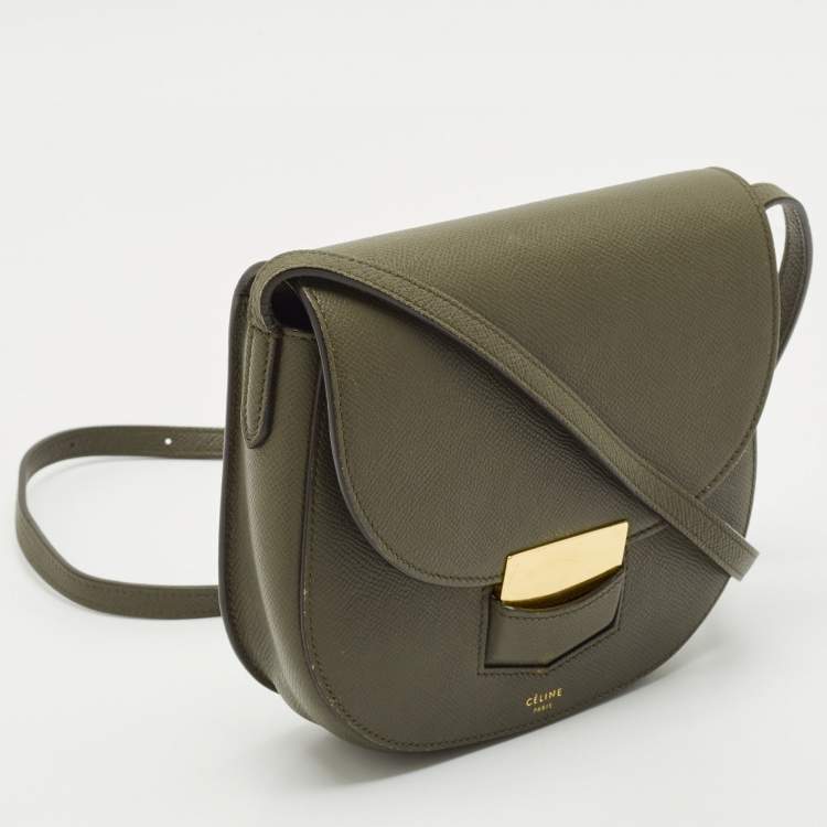 Pre Owned Celine Olive Green Leather Small Trotteur Crossbody Bag