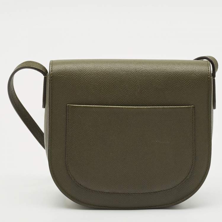 Pre Owned Celine Olive Green Leather Small Trotteur Crossbody Bag