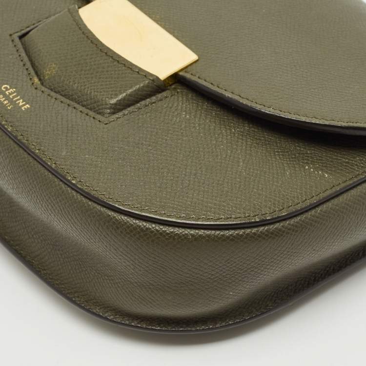 Pre Owned Celine Olive Green Leather Small Trotteur Crossbody Bag