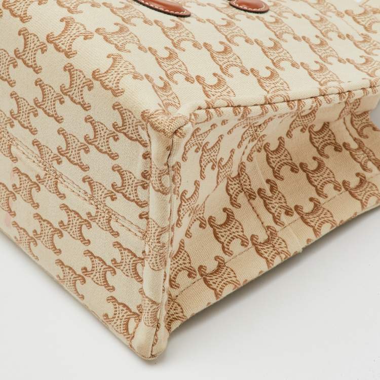 Pre Owned Celine Beige Triomphe Canvas and Leather Small Cabas Thais Tote