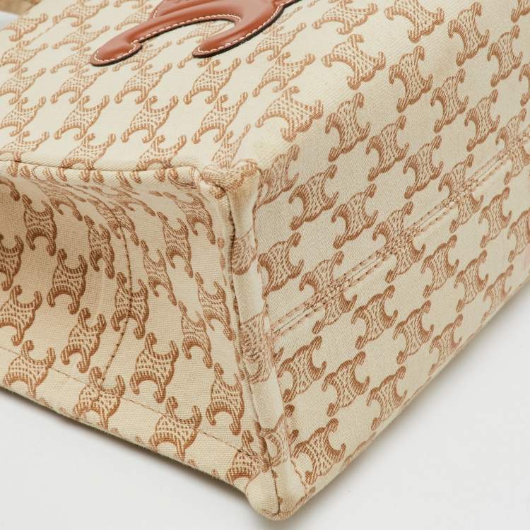 Pre Owned Celine Beige Triomphe Canvas and Leather Small Cabas Thais Tote