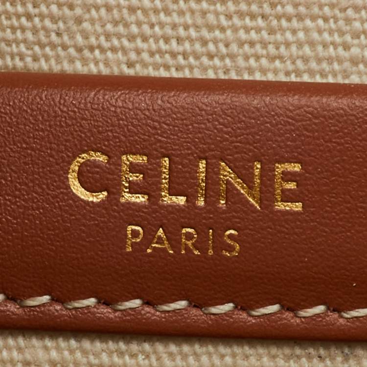Pre Owned Celine Beige Triomphe Canvas and Leather Small Cabas Thais Tote