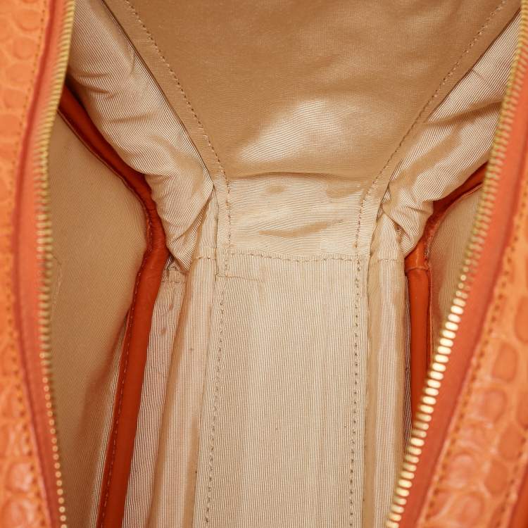 Pre Owned Celine Orange Leather and Croc Embossed Trim Large Trunkette Bag