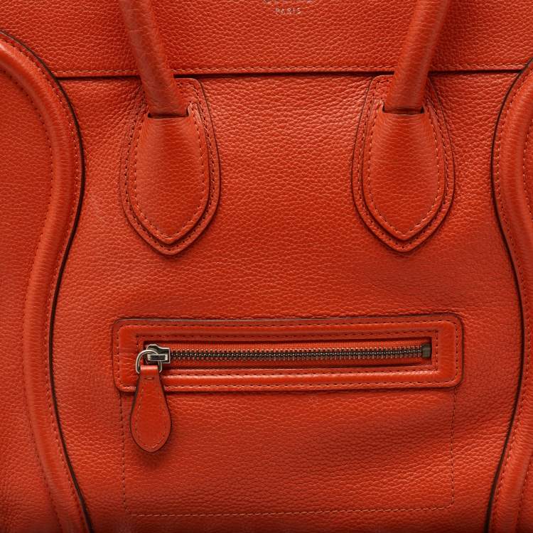 Pre Owned Celine Orange Leather Mini Luggage Tote