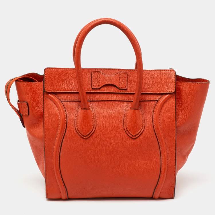 Pre Owned Celine Orange Leather Mini Luggage Tote