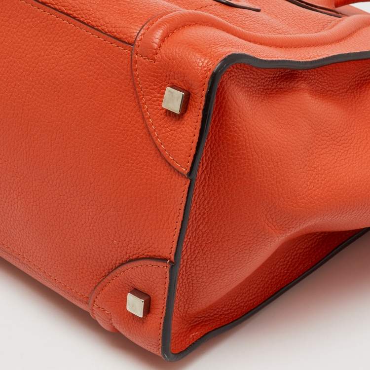 Pre Owned Celine Orange Leather Mini Luggage Tote