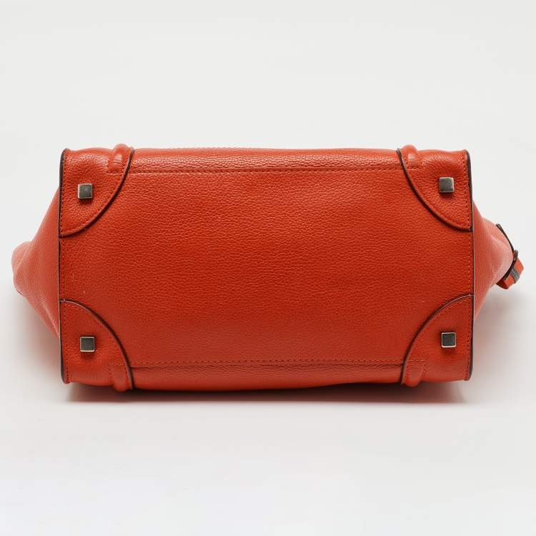 Pre Owned Celine Orange Leather Mini Luggage Tote