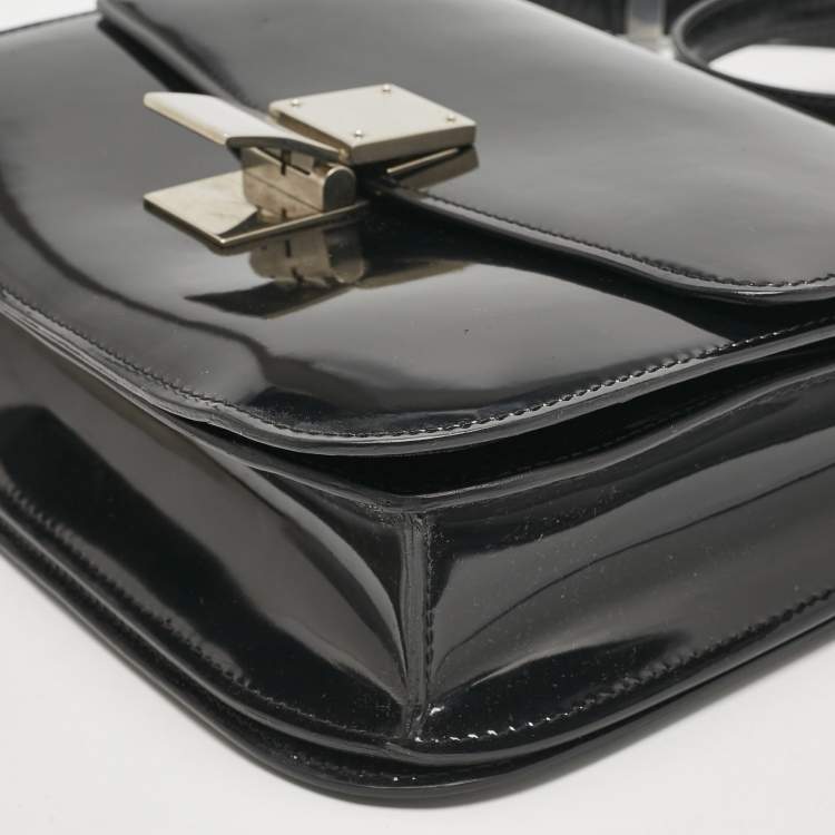 Pre Owned Celine Black Patent Leather Medium Classic Box Shoulder Bag