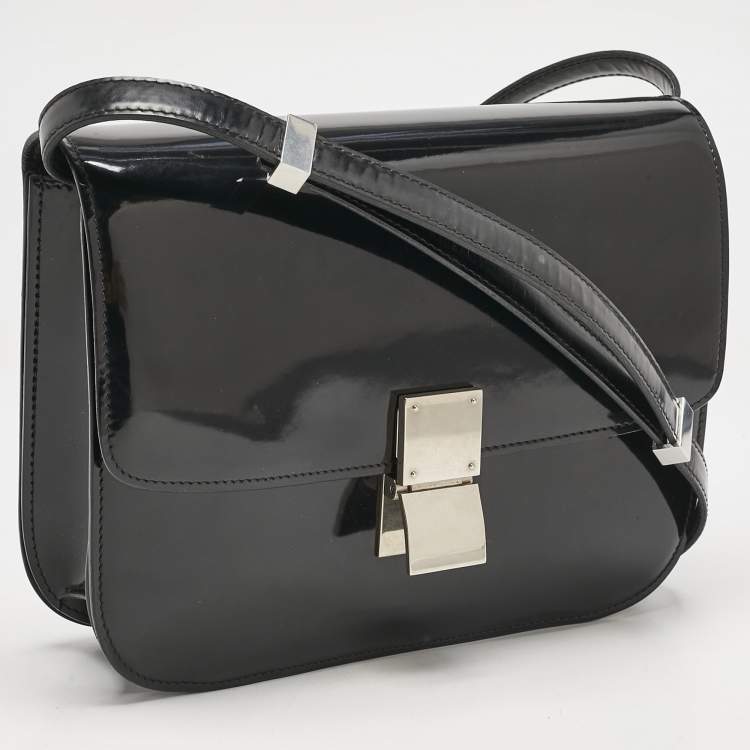 Pre Owned Celine Black Patent Leather Medium Classic Box Shoulder Bag