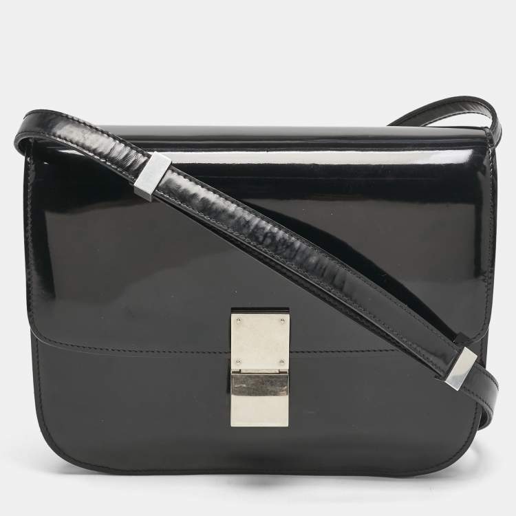 Pre Owned Celine Black Patent Leather Medium Classic Box Shoulder Bag