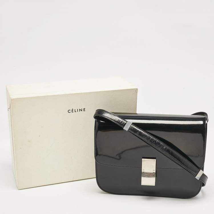 Pre Owned Celine Black Patent Leather Medium Classic Box Shoulder Bag
