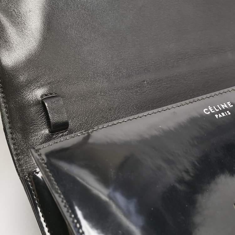 Pre Owned Celine Black Patent Leather Medium Classic Box Shoulder Bag