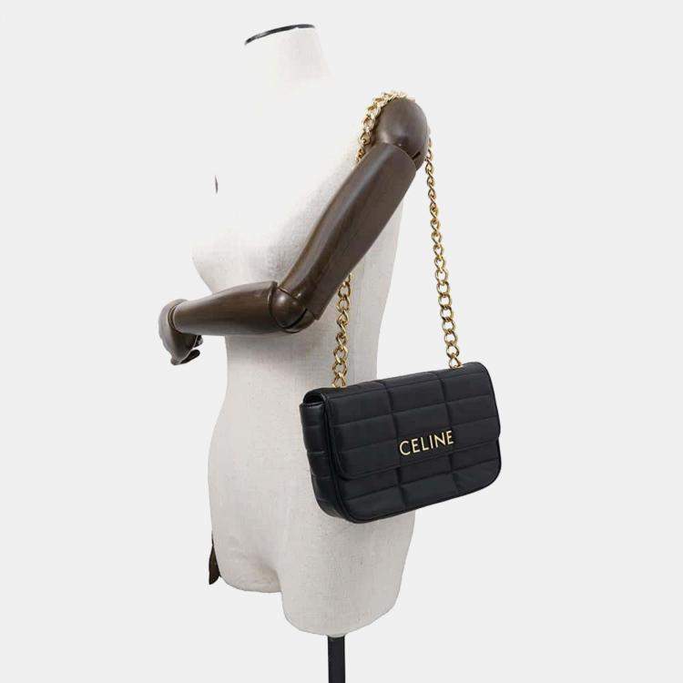 Pre Owned Celine Black Leather Mono Chrome Chain Shoulder Bag
