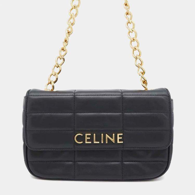 Pre Owned Celine Black Leather Mono Chrome Chain Shoulder Bag