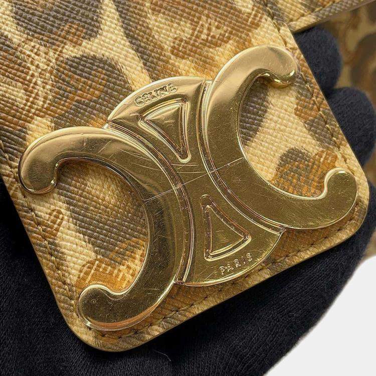 Pre Owned Celine Brown Leather Leopard Chain Shoulder Bag