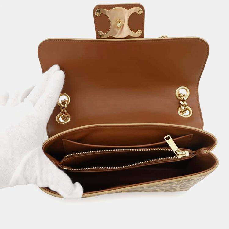 Pre Owned Celine Brown Leather Leopard Chain Shoulder Bag