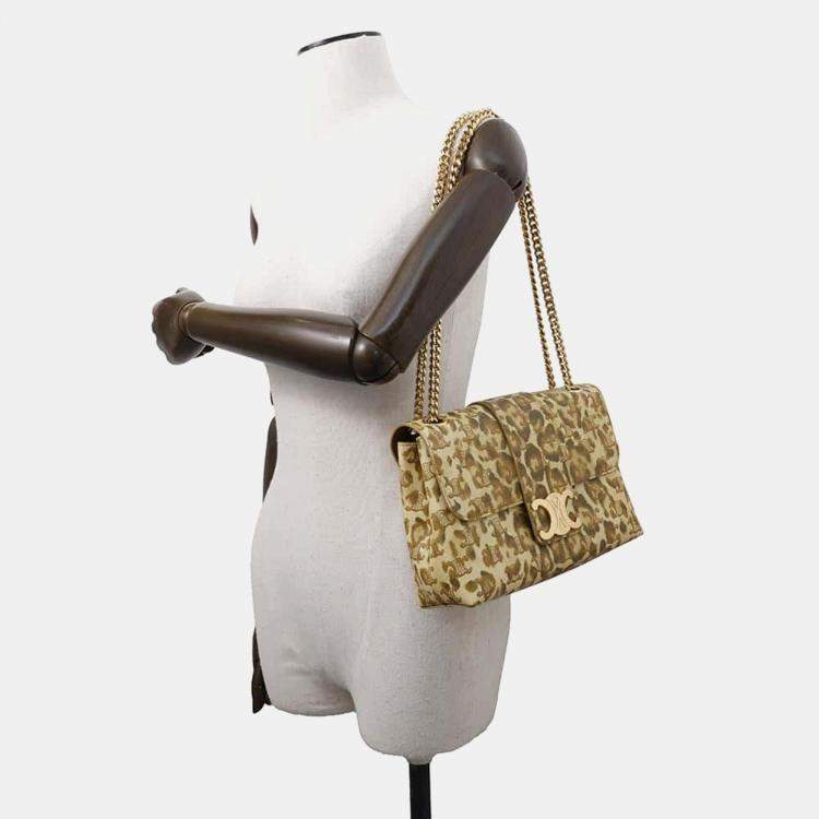 Pre Owned Celine Brown Leather Leopard Chain Shoulder Bag