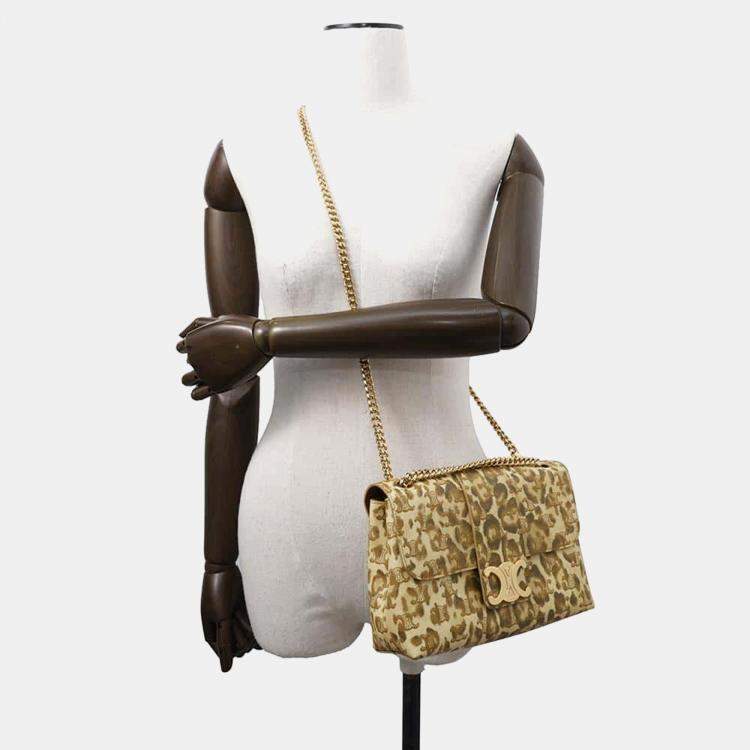 Pre Owned Celine Brown Leather Leopard Chain Shoulder Bag