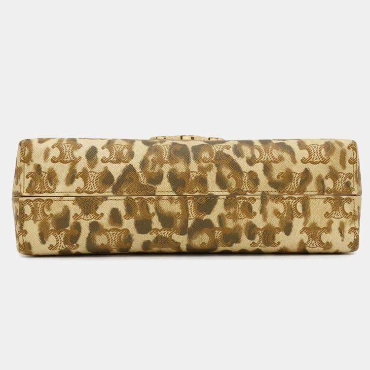 Pre Owned Celine Brown Leather Leopard Chain Shoulder Bag