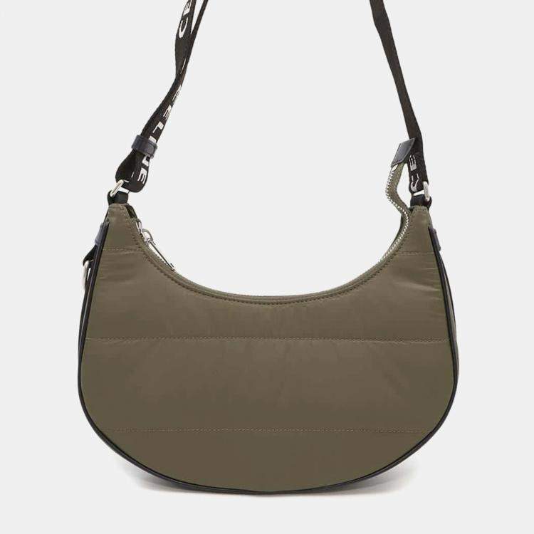 Pre Owned Celine Khaki Nylon Quilted Leather Ava Medium Shoulder Bag 