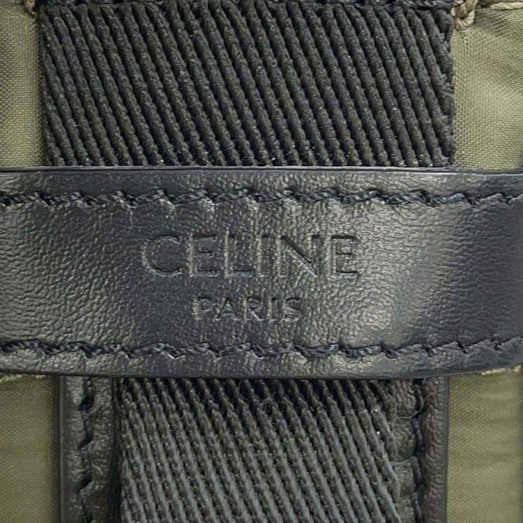 Pre Owned Celine Khaki Nylon Quilted Leather Ava Medium Shoulder Bag 