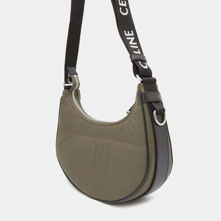 Pre Owned Celine Khaki Nylon Quilted Leather Ava Medium Shoulder Bag 