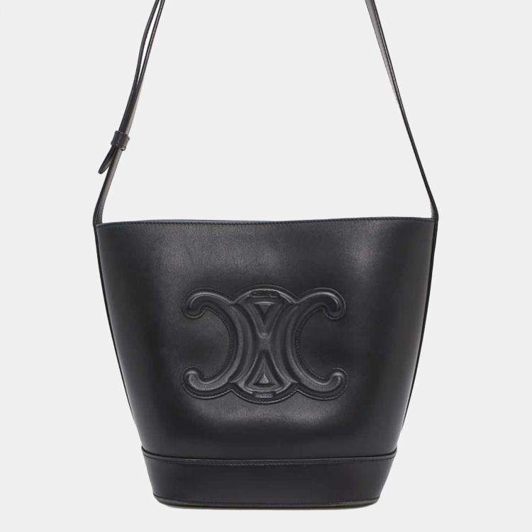 Pre Owned Celine Black Calf Leather Cuir Triomphe Small Bucket Shoulder Bag