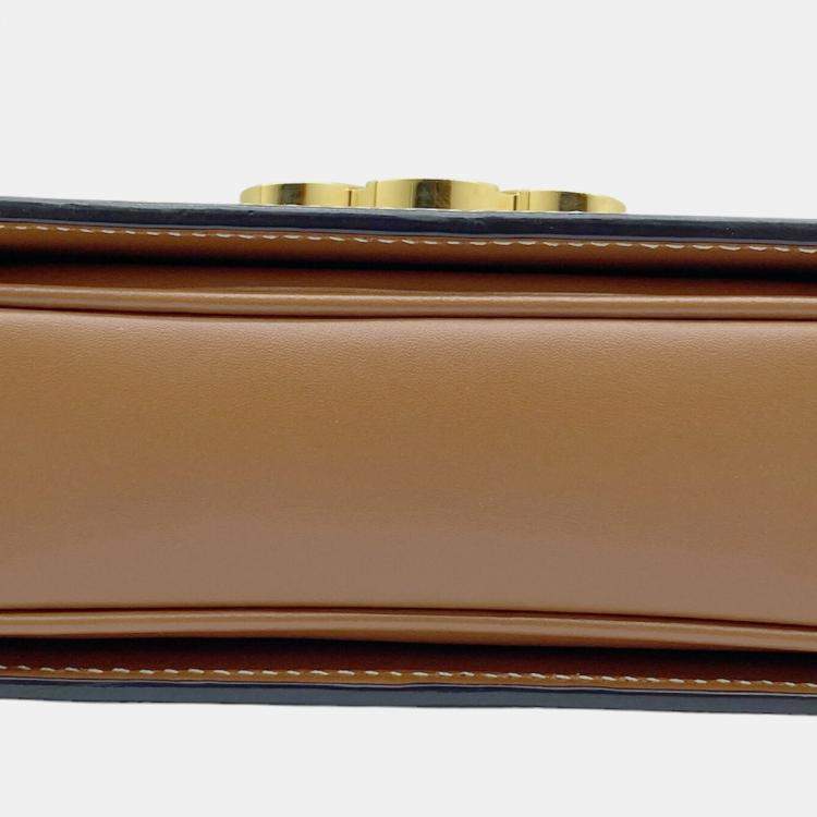 Pre Owned Celine Tan Brown Canvas Leather Teen Triomphe Crossbody Bag