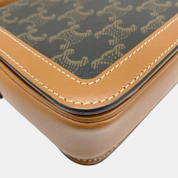 Pre Owned Celine Tan Brown Canvas Leather Teen Triomphe Crossbody Bag
