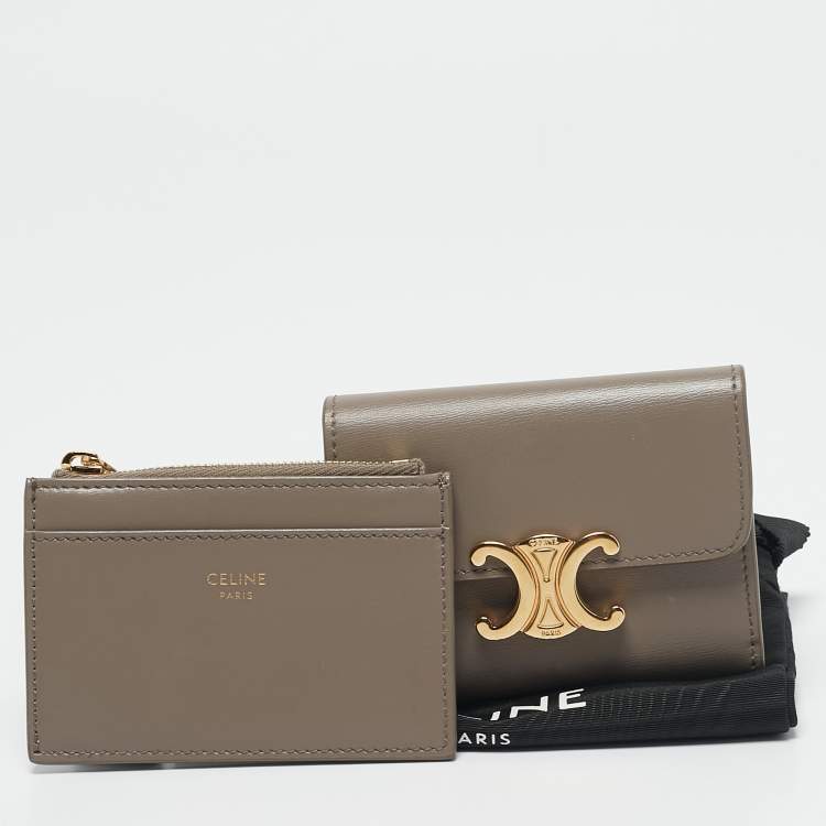Pre Owned Celine Taupe Leather Triomphe Card Case