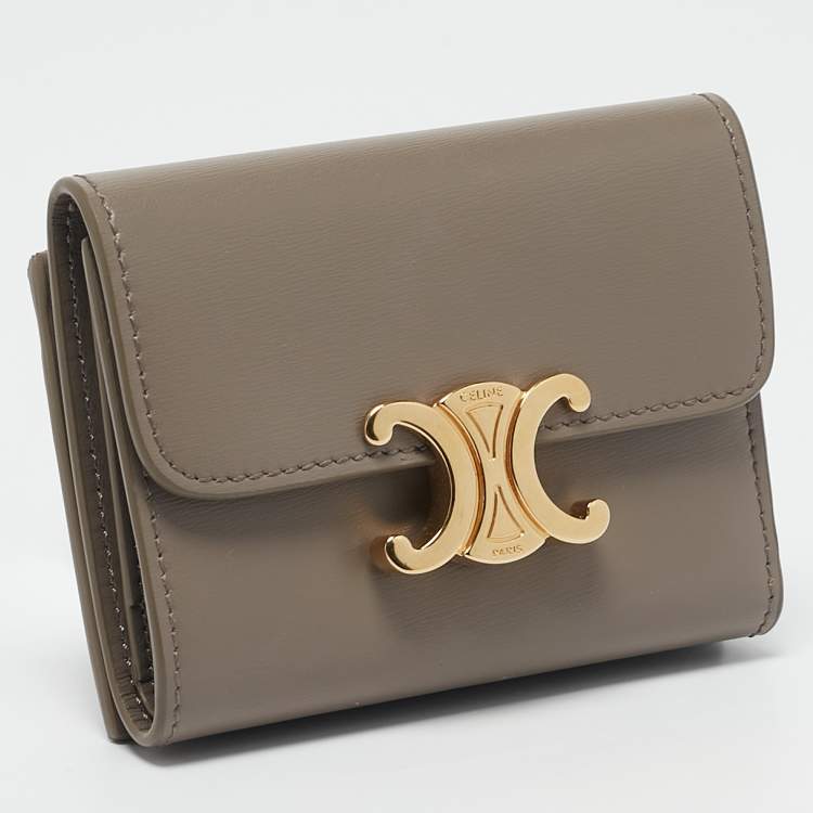 Pre Owned Celine Taupe Leather Triomphe Card Case