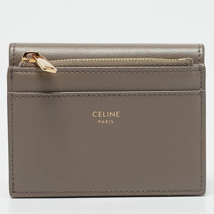 Pre Owned Celine Taupe Leather Triomphe Card Case