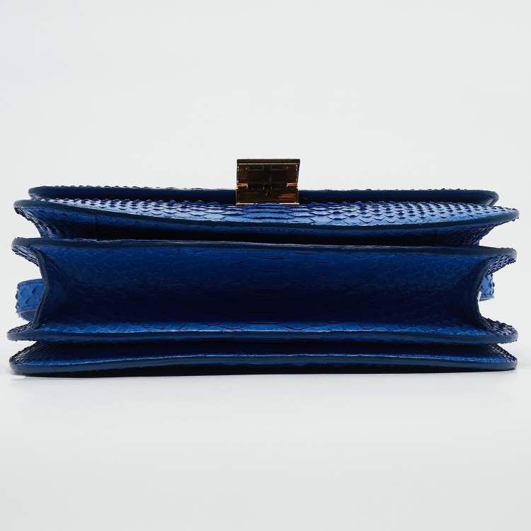 Pre Owned Celine Blue Python Medium Classic Box Shoulder Bag