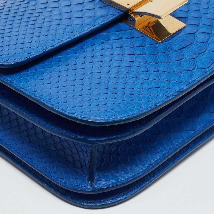 Pre Owned Celine Blue Python Medium Classic Box Shoulder Bag