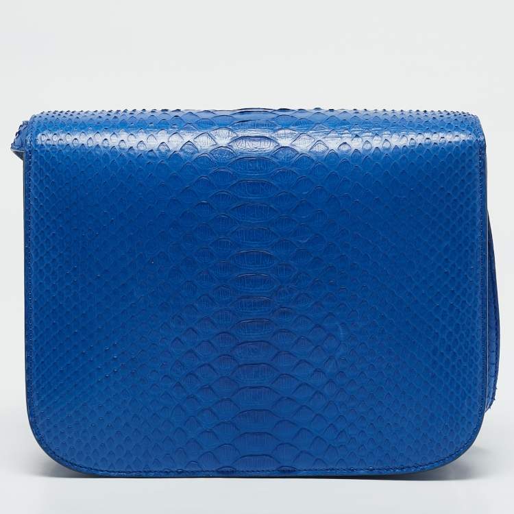 Pre Owned Celine Blue Python Medium Classic Box Shoulder Bag
