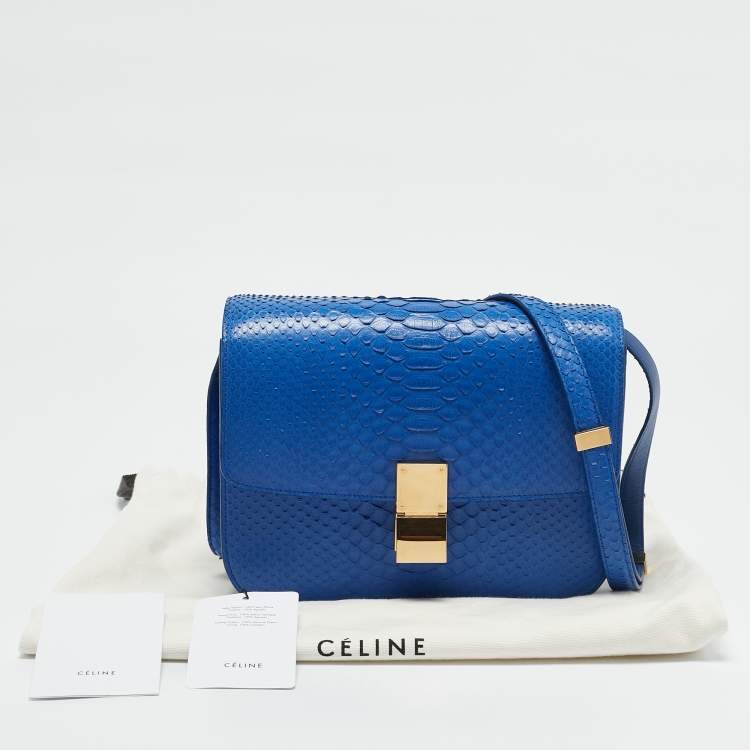 Pre Owned Celine Blue Python Medium Classic Box Shoulder Bag