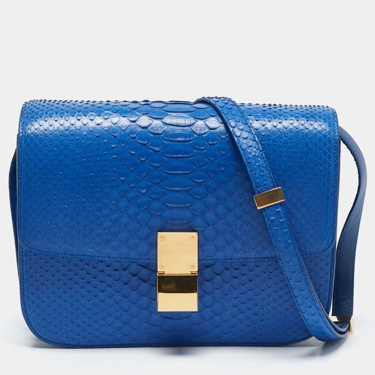 Pre Owned Celine Blue Python Medium Classic Box Shoulder Bag