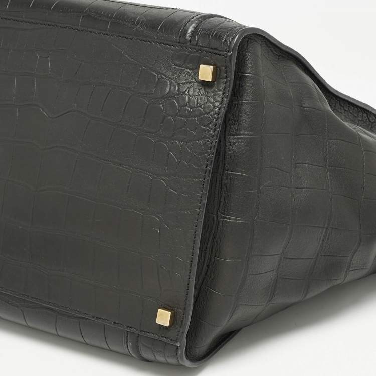 مملوكة مسبقًا Celine Black Croc Embossed Leather Medium Phantom Luggage Tote