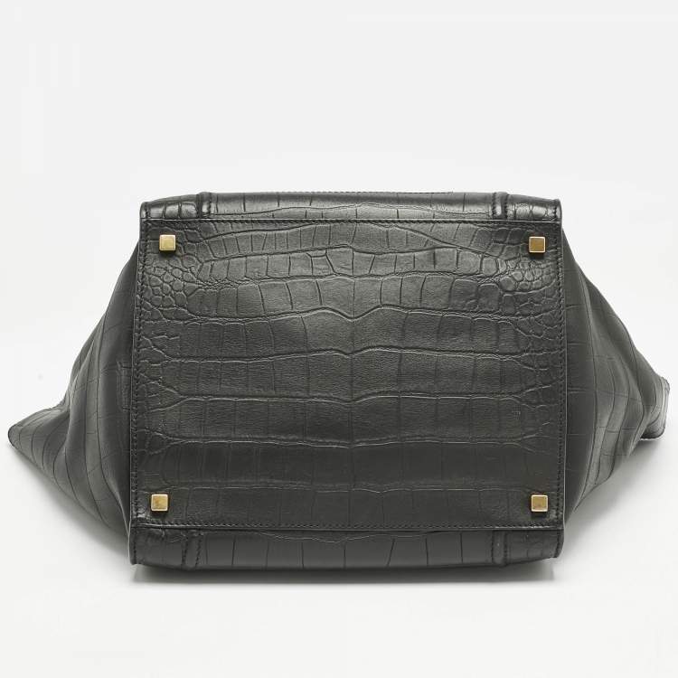 مملوكة مسبقًا Celine Black Croc Embossed Leather Medium Phantom Luggage Tote