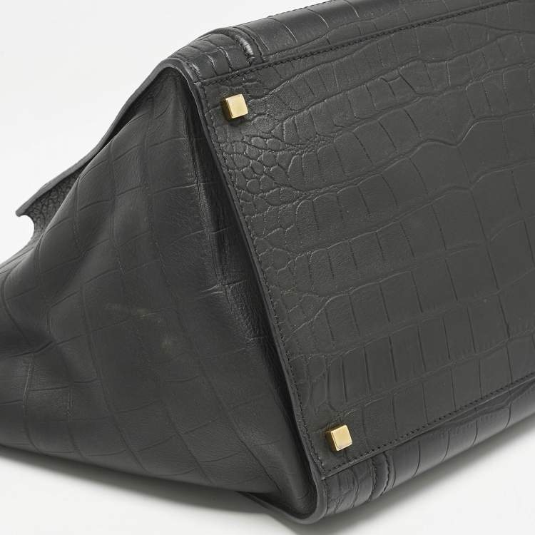 مملوكة مسبقًا Celine Black Croc Embossed Leather Medium Phantom Luggage Tote