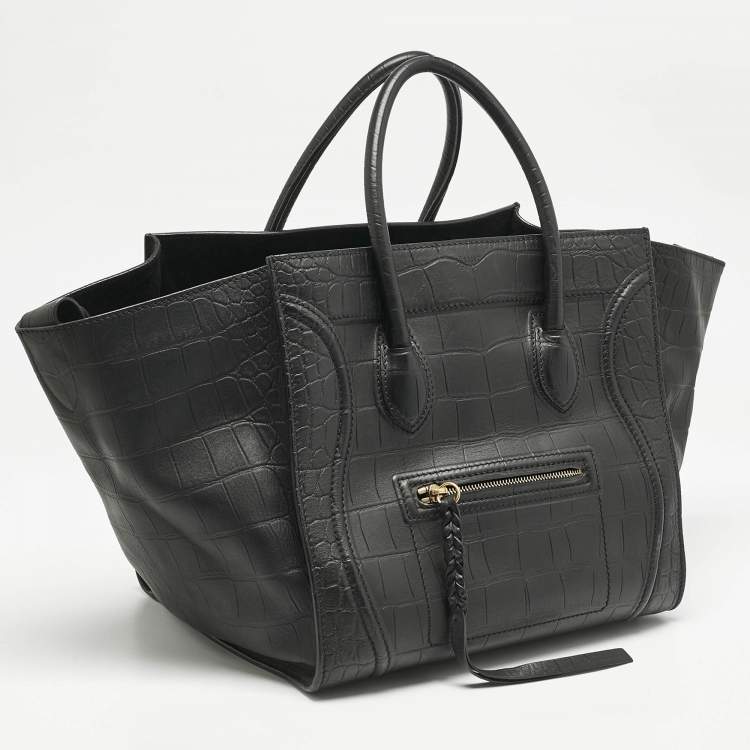 مملوكة مسبقًا Celine Black Croc Embossed Leather Medium Phantom Luggage Tote