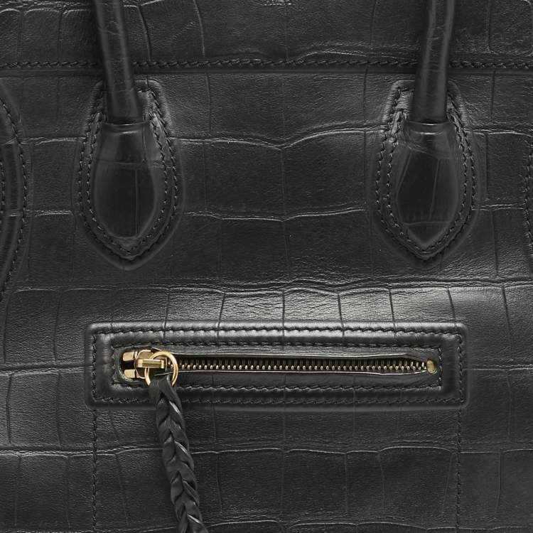 مملوكة مسبقًا Celine Black Croc Embossed Leather Medium Phantom Luggage Tote