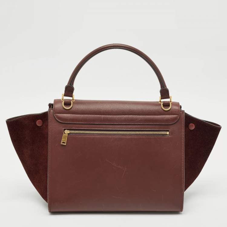 Pre Owned Celine Burgundy Leather and Suede Medium Trapeze Top Handle Bag