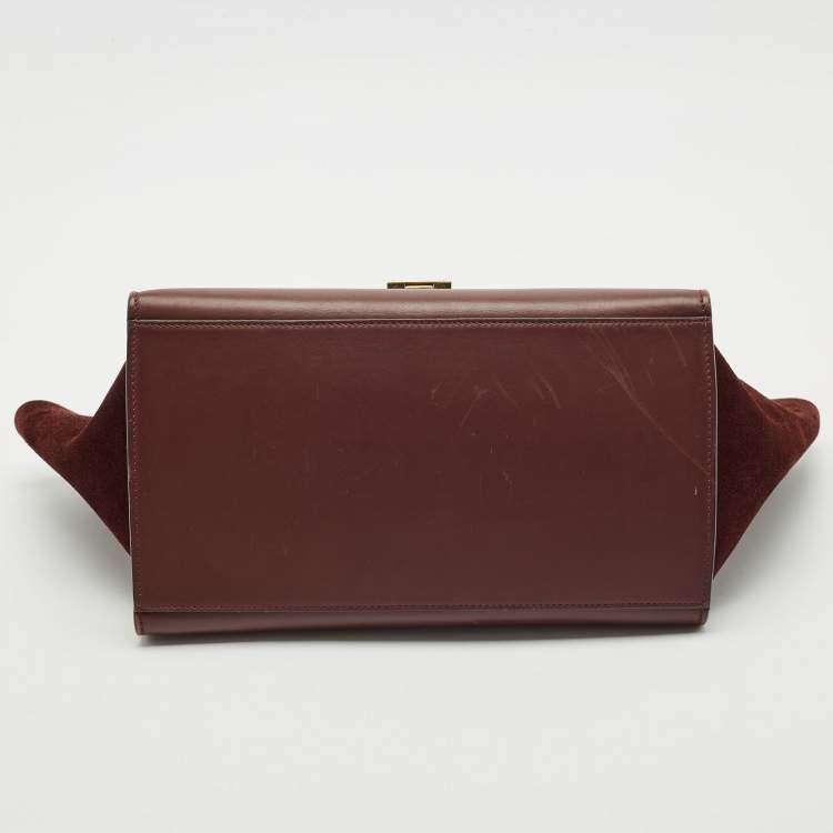 Pre Owned Celine Burgundy Leather and Suede Medium Trapeze Top Handle Bag