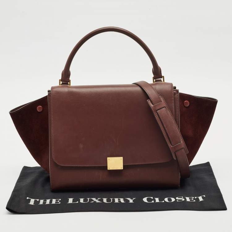 Pre Owned Celine Burgundy Leather and Suede Medium Trapeze Top Handle Bag
