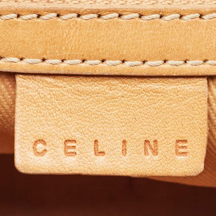 Pre Owned Celine Navy Blue/Brown Macadam Canvas and Leather Boat Shoulder Bag