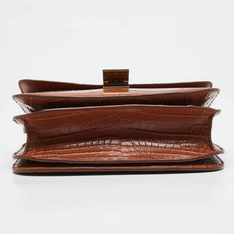 Pre Owned Celine Brown Crocodile Medium Classic Box Shoulder Bag