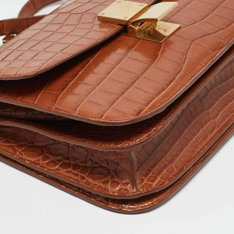 Pre Owned Celine Brown Crocodile Medium Classic Box Shoulder Bag